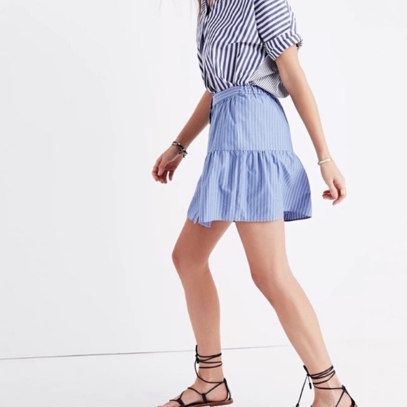 Madewell Bistro Stripe Mini Cotton Placket Button Front Mini Skirt Small blue - Picture 2 of 8